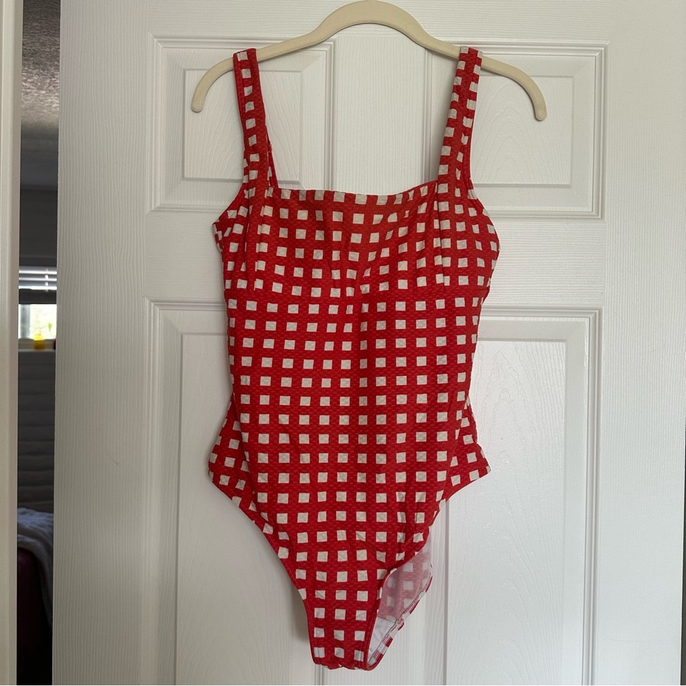 Sea Level Swimwear Size 8 Orange White Square Pattern One Piece